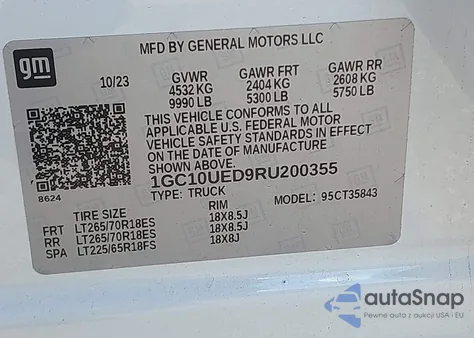 2024 Chevrolet Silverado Ev Work Truck z USA, uszkodzony, nr VIN 1GC10UED9RU200355